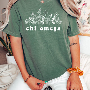 Chi Omega White Flowers T-Shirt
