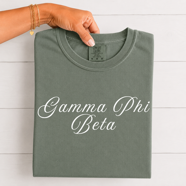 Gamma Phi Beta White Script T-Shirt