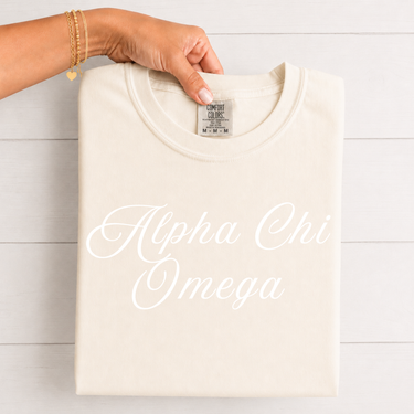 Alpha Chi Omega White Script T-Shirt