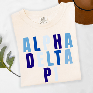 Alpha Delta Pi Blue and White Letters T-Shirt