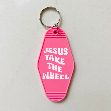 Jesus Take The Wheel Motel Keychain with Tassel