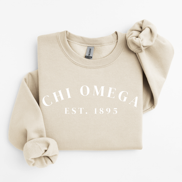 Chi Omega Est 1895 White Letters Sweater