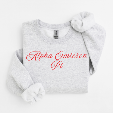Alpha Omicron Pi Cardinal Script Sweater