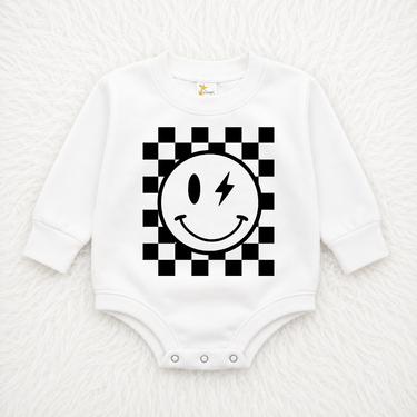 Checkered Smiley Face Bubble Romper
