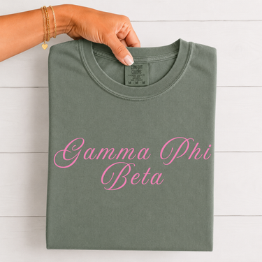 Gamma Phi Beta Pink Script T-Shirt