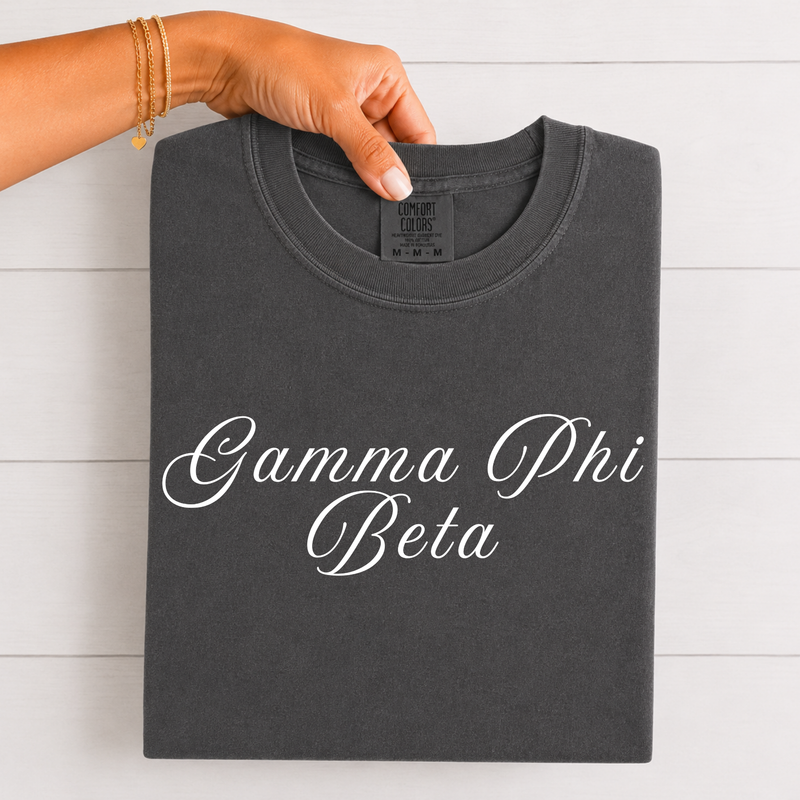 Gamma Phi Beta White Script T-Shirt