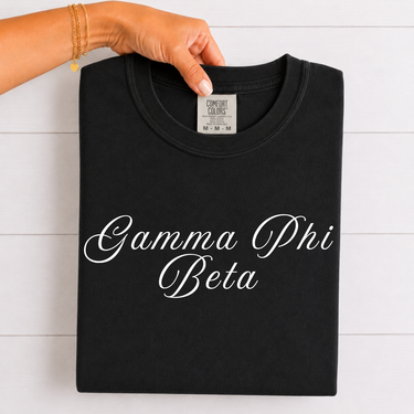 Gamma Phi Beta White Script T-Shirt
