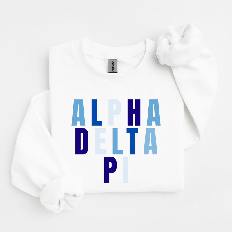 Alpha Delta Pi Blue and White Letters Sweater