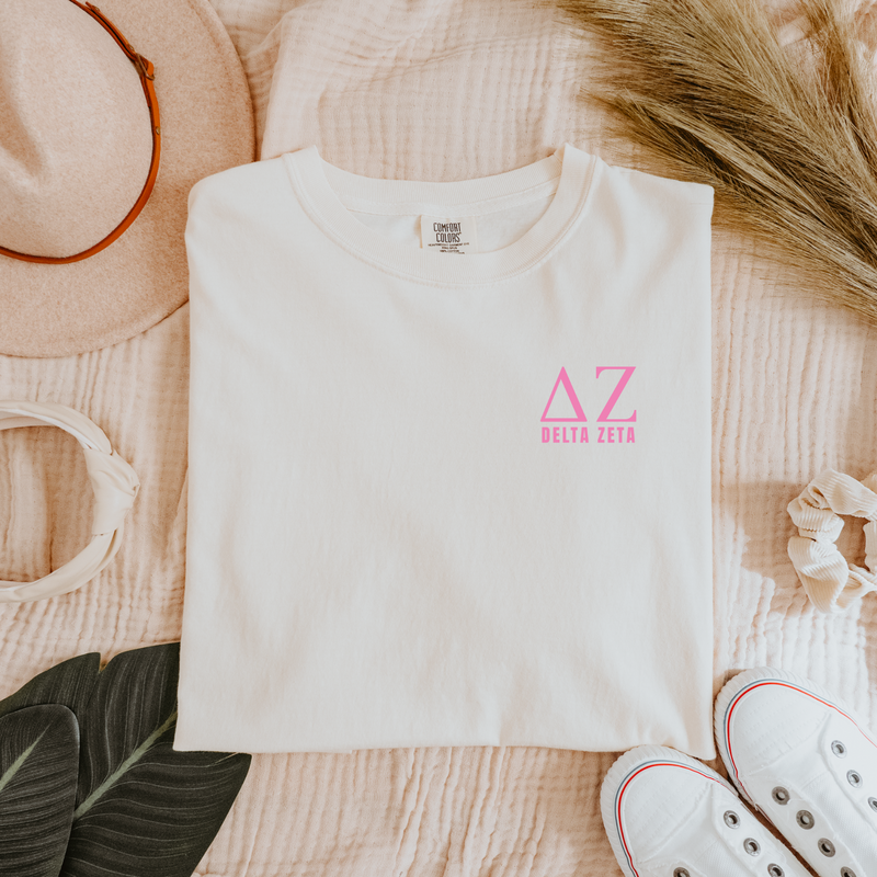 DZ Delta Zeta Pink Letters T-Shirt