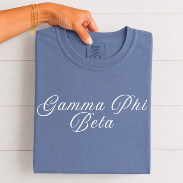Gamma Phi Beta White Script T-Shirt