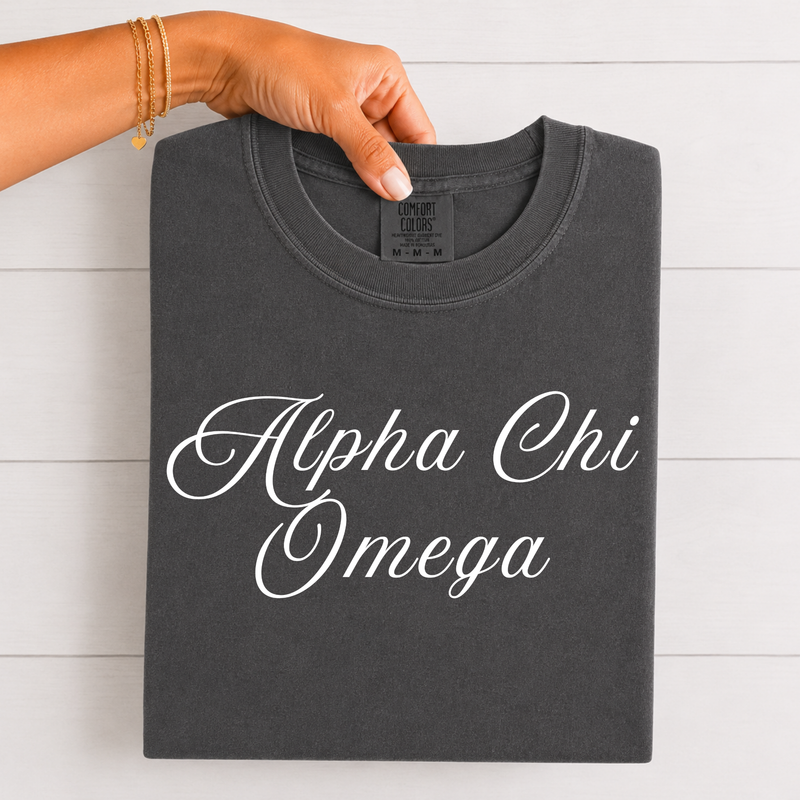 Alpha Chi Omega White Script T-Shirt