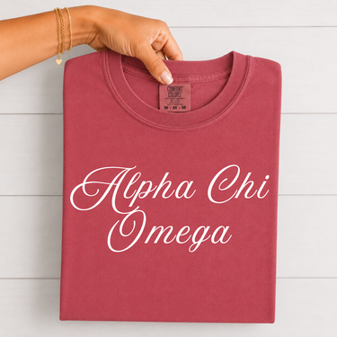 Alpha Chi Omega White Script T-Shirt