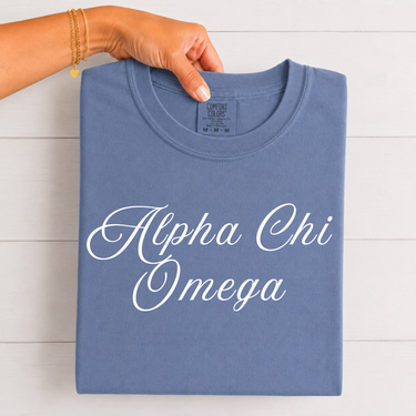 Alpha Chi Omega White Script T-Shirt