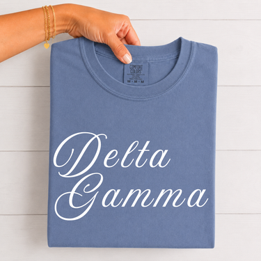 Delta Gamma White Script Letters T-Shirt