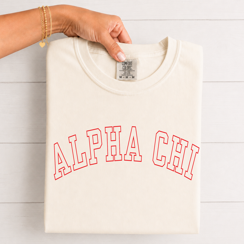 Alpha Chi Omega Scarlet Varsity Letters T-Shirt