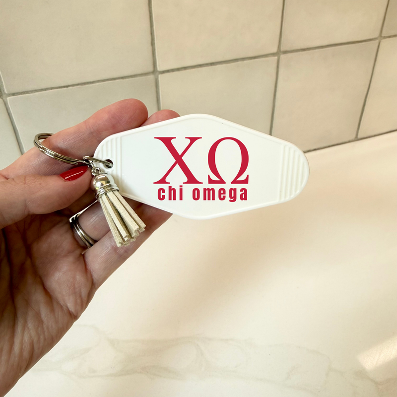 Chi Omega Letters Keychain with Tassel
