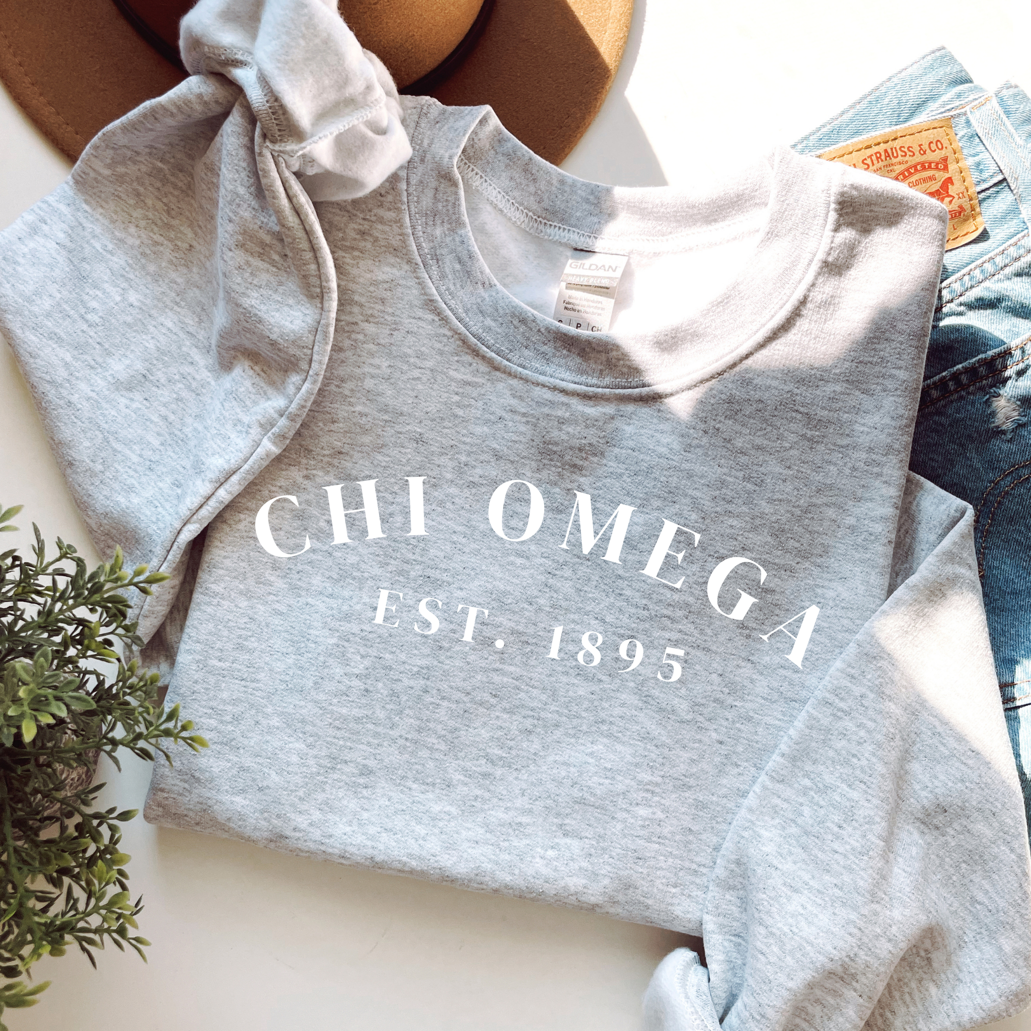 Chi Omega Est 1895 White Letters Sweater