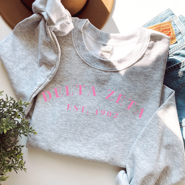 Delta Zeta 1902 Pink Letters Sweater