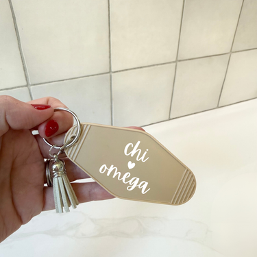 Chi Omega Heart Keychain with Tassel