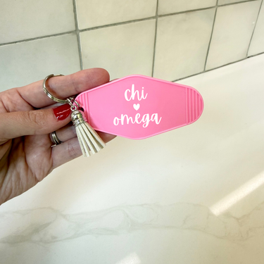 Chi Omega Heart Keychain with Tassel