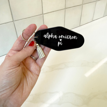 Alpha Omicron Pi Heart Keychain with Tassel