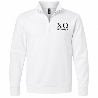 Chi Omega Black Letters Quarter Zip Sweatshirt