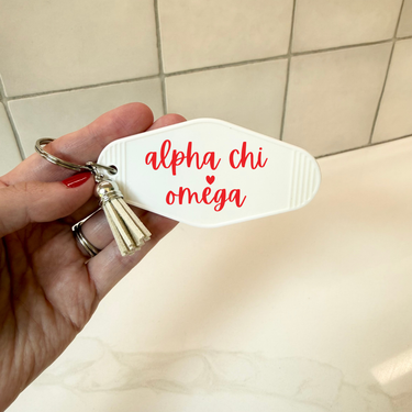 Alpha Chi Omega Heart Keychain with Tassel