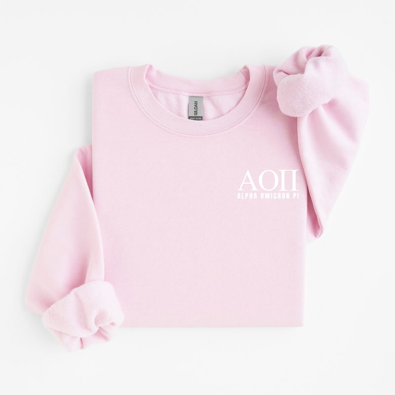 Alpha Omicron Pi White Letters Sweater