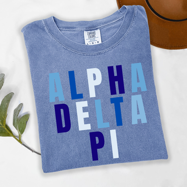 Alpha Delta Pi Blue and White Letters T-Shirt