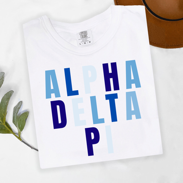 Alpha Delta Pi Blue and White Letters T-Shirt