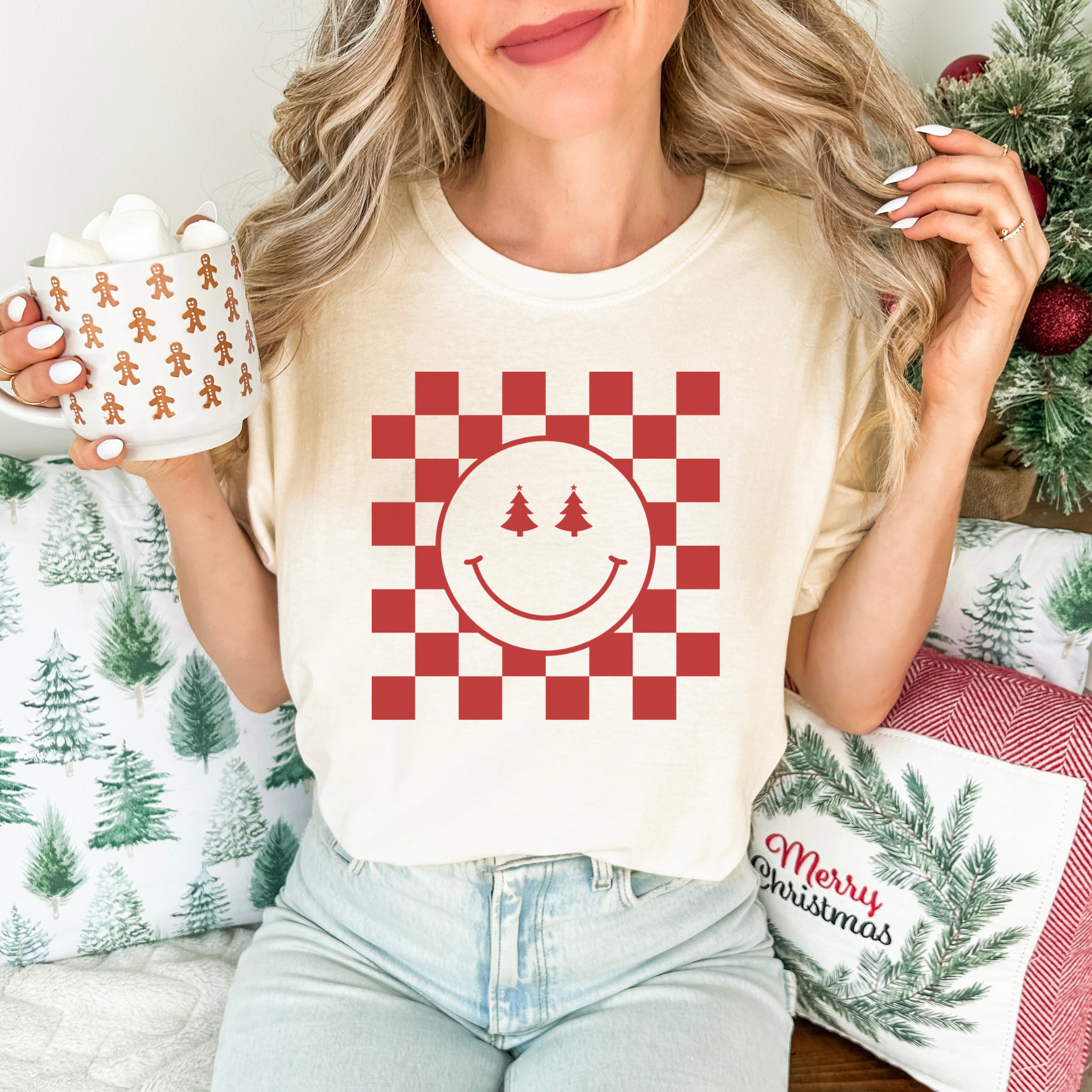 Happy Face Christmas Tree T-Shirt