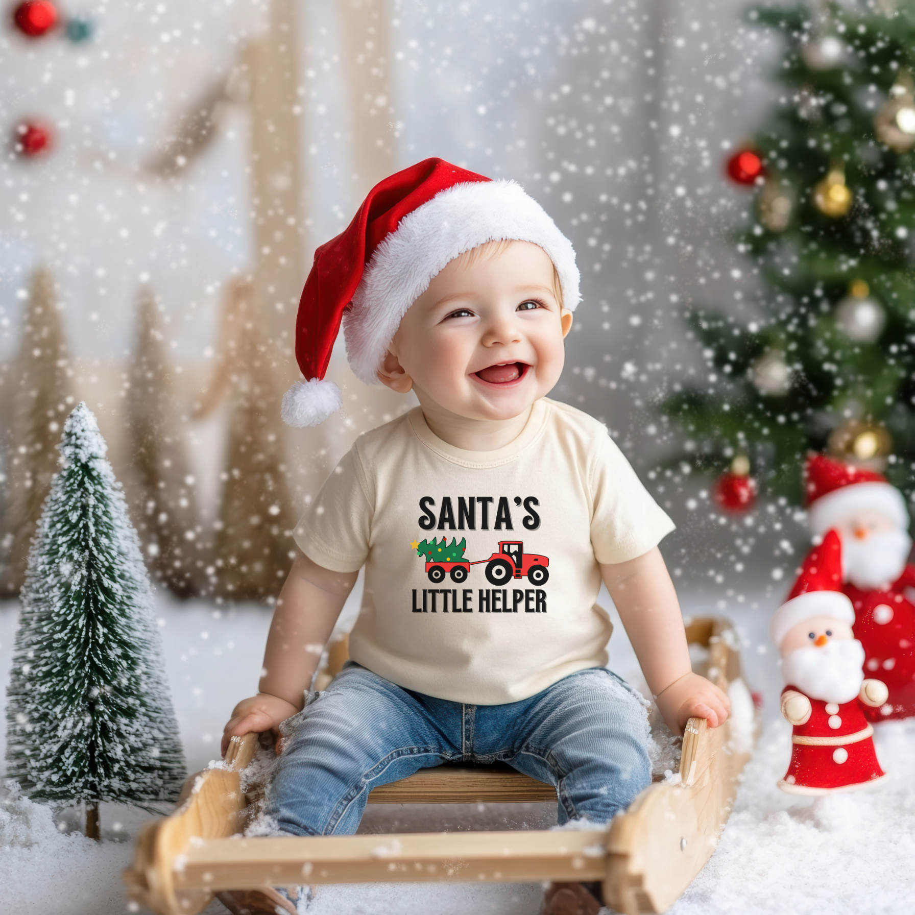 Santa's Little Helper Tractor Toddler T-Shirt