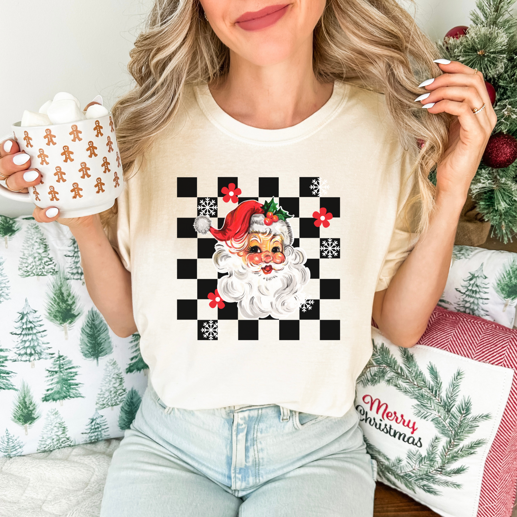 Checkered Retro Santa T-Shirt