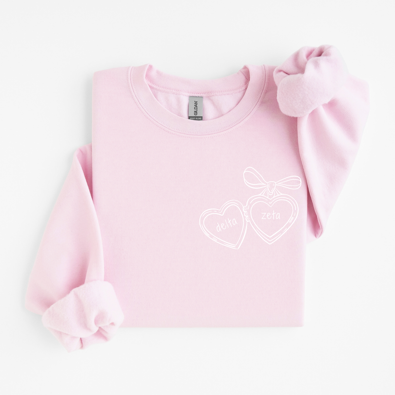 Delta Zeta White Heart Locket Sweater