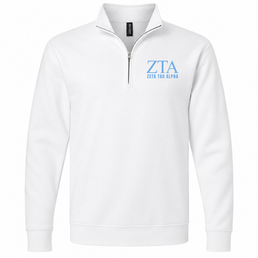 Zeta Tau Alpha Blue Letters Quarter Zip Sweatshirt
