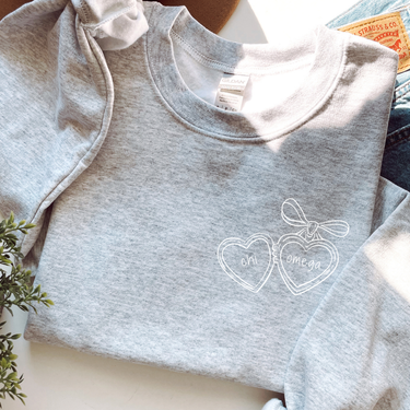 Chi Omega White Heart Locket Sweater