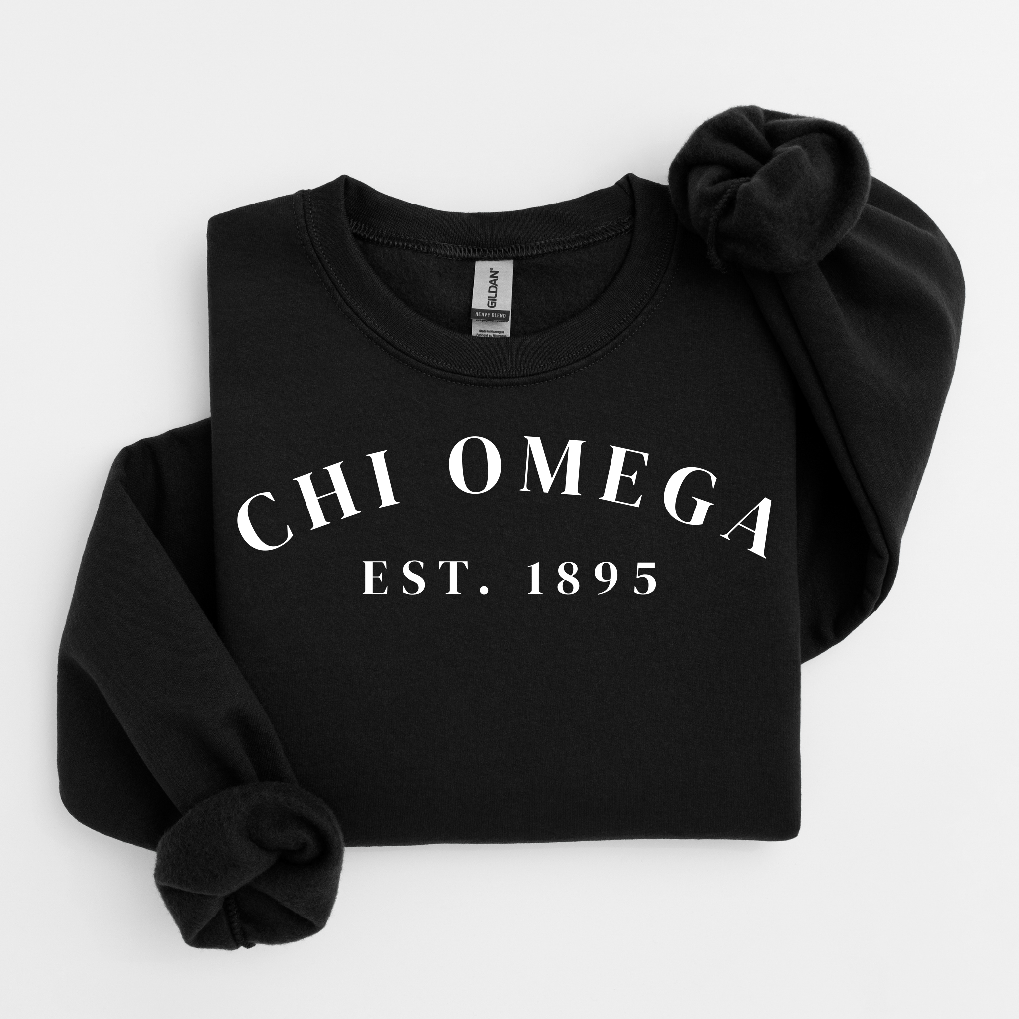 Chi Omega Est 1895 White Letters Sweater