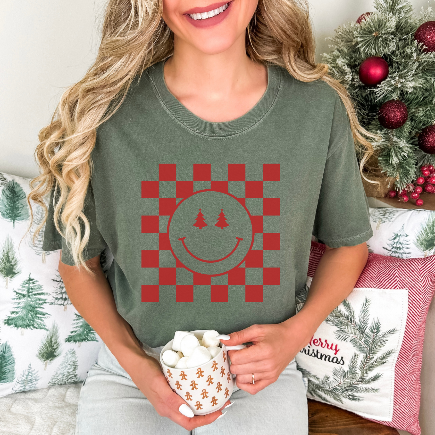 Happy Face Christmas Tree T-Shirt