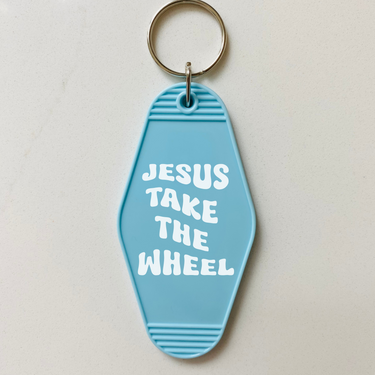 Jesus Take The Wheel Motel Keychain with Tassel