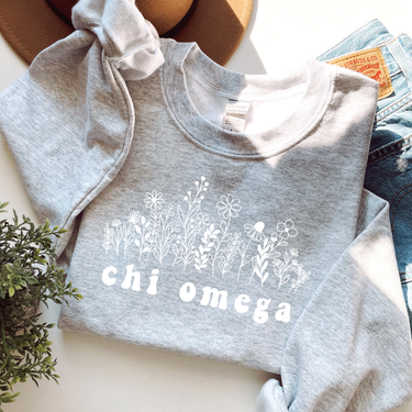 Chi Omega White Flowers Sweater