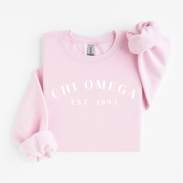 Chi Omega Est 1895 White Letters Sweater