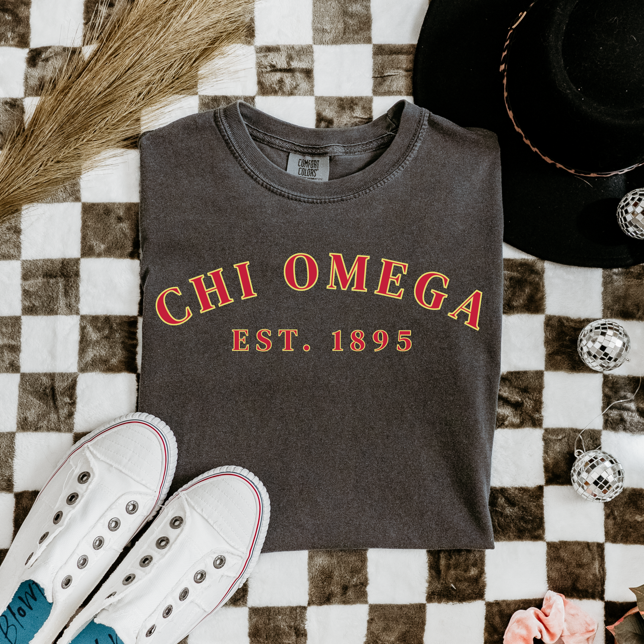 Chi Omega Est 1895 Cardinal Letters T-Shirt