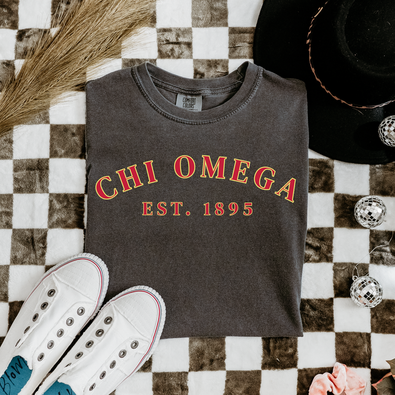 Chi Omega Est 1895 Cardinal Letters T-Shirt