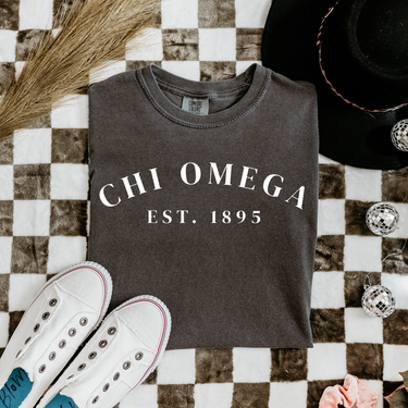 Chi Omega Est 1895 White Letters T-Shirt