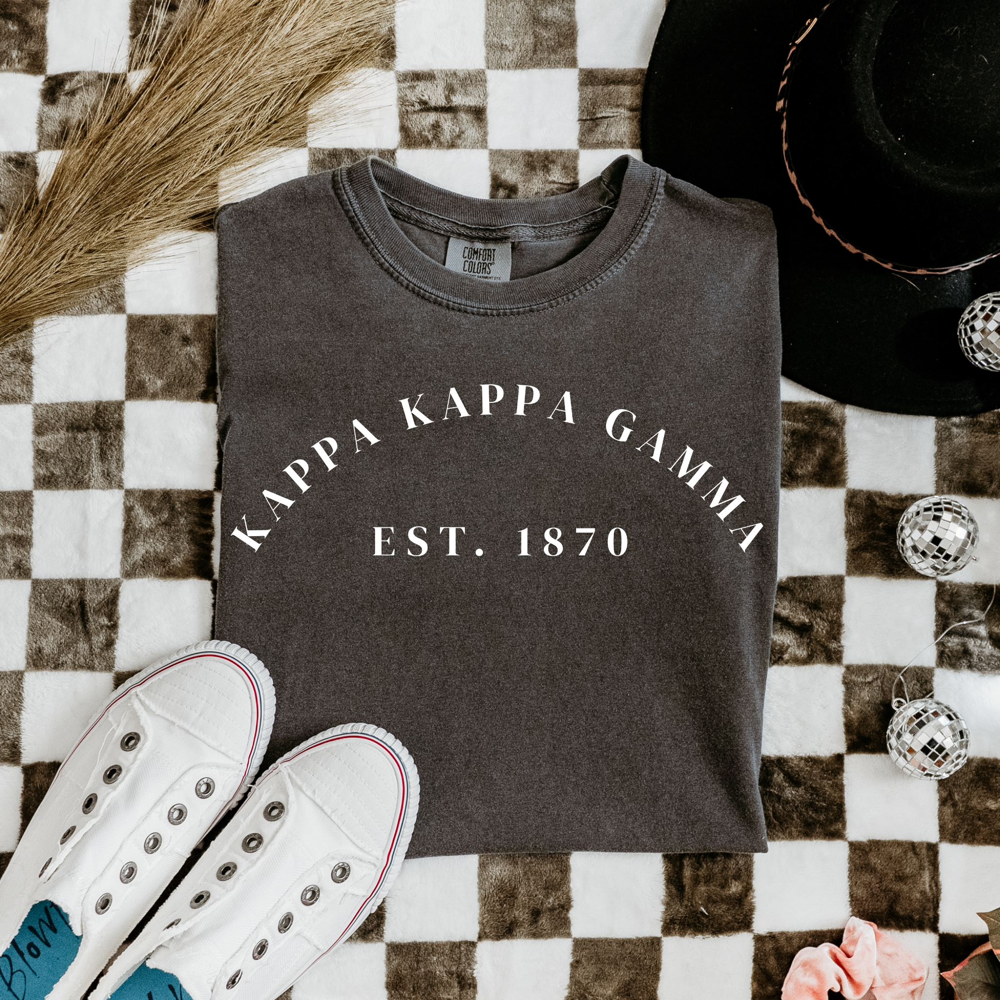 Kappa Kappa Gamma Est 1870 White Letters T-Shirt