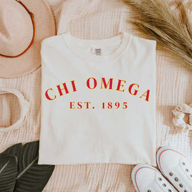 Chi Omega Est 1895 Cardinal Letters T-Shirt