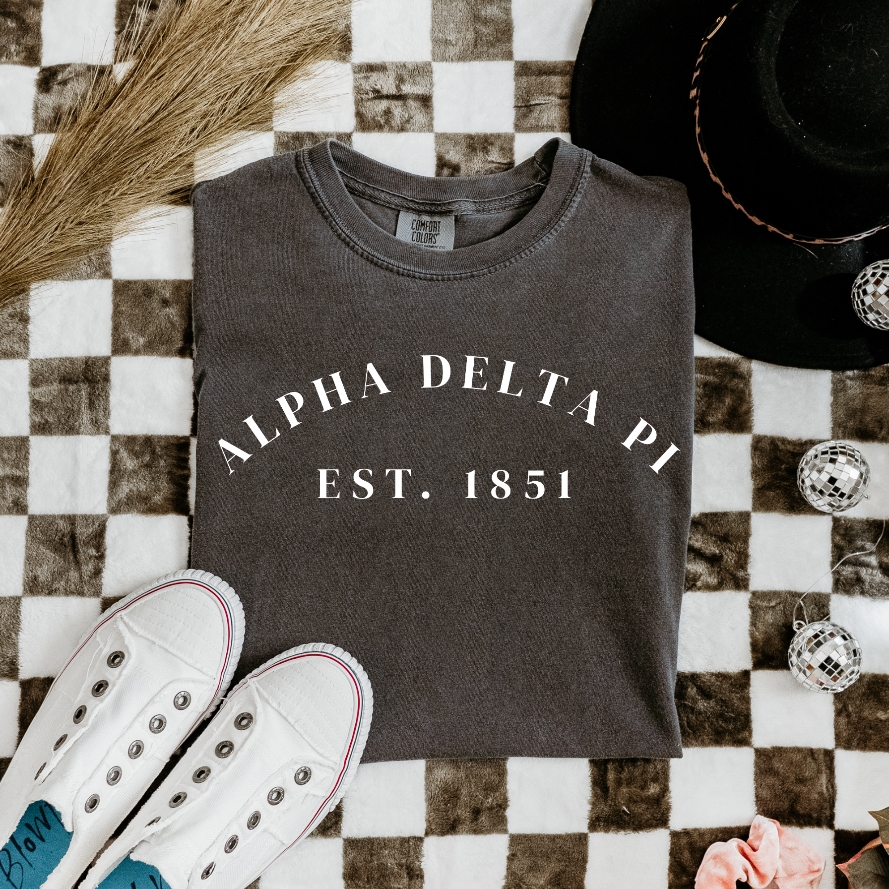 Alpha Delta Pi Est 1851 White Letters T-Shirt