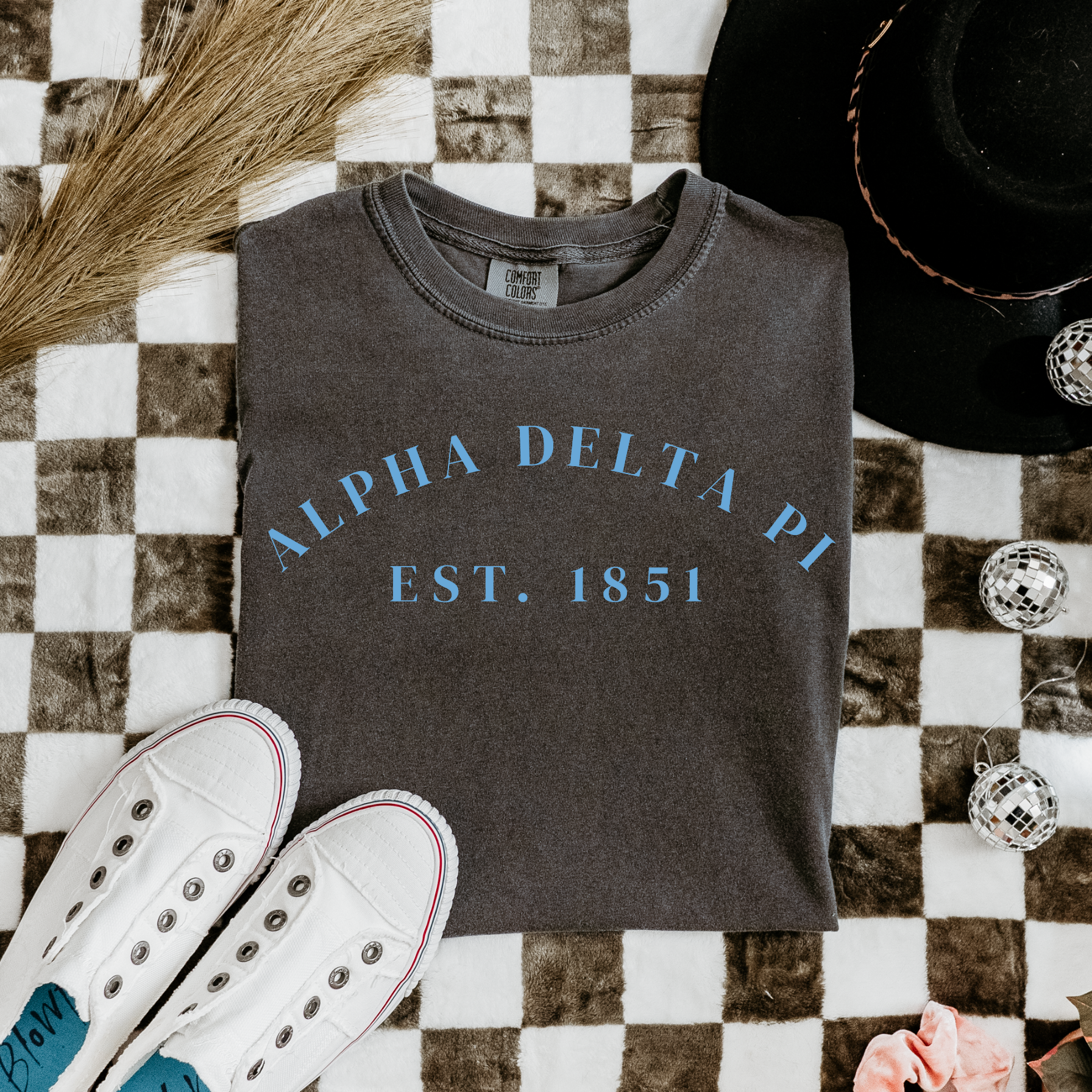 Alpha Delta Pi Est 1851 Blue Letters T-Shirt
