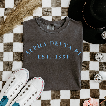 Alpha Delta Pi Est 1851 Blue Letters T-Shirt