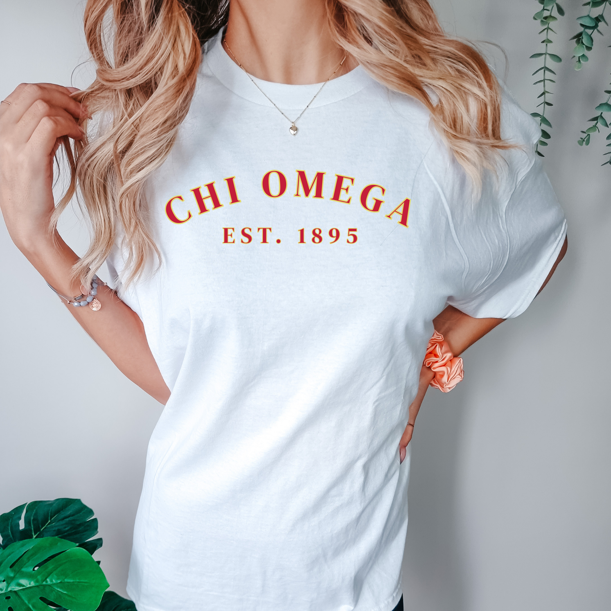 Chi Omega Est 1895 Cardinal Letters T-Shirt